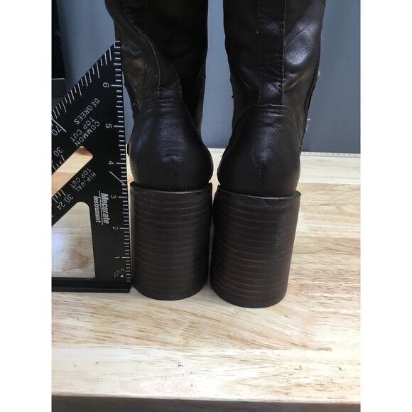 Lucky Brand Odillie Women's 6M Black Leather Knee High Platform Block Heel Boots - Picture 3 of 6